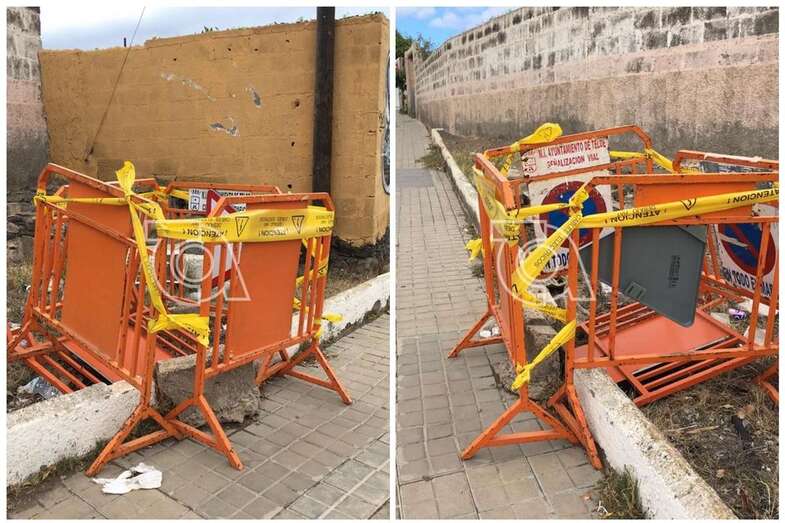 Imágenes del vallado del pozo abierto junto a la acera (Foto TA)